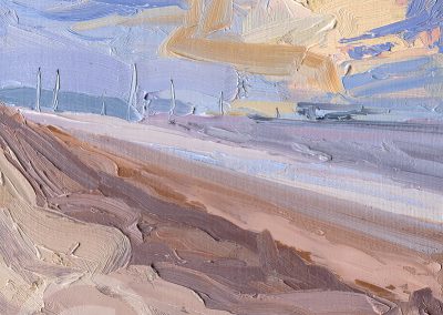 Painted En Plein Air at Formby looking at the Windfarm under Sunset by Chris Mcloughlin